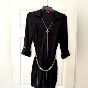 Gold belted shirt dress